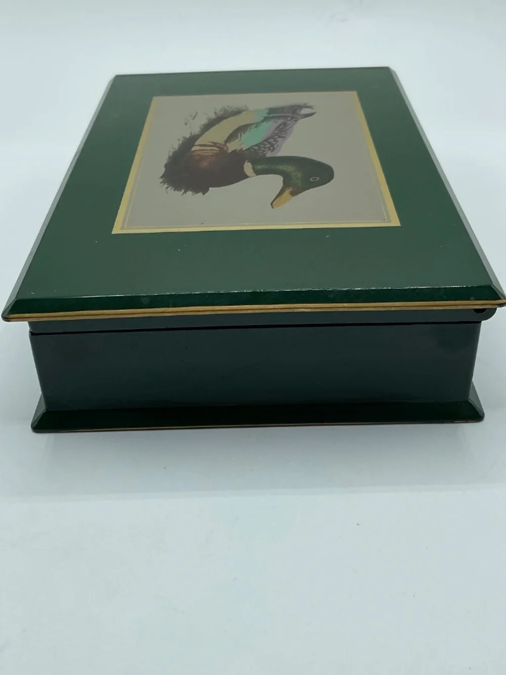 Vintage  Otagiri lacquerware letter box hand-painted mallard duck home decor